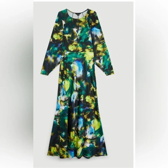 Karen Millen Jersey Abstract Floral Print Long Sleeve Midi Dress SIZE 8 - Picture 6 of 11